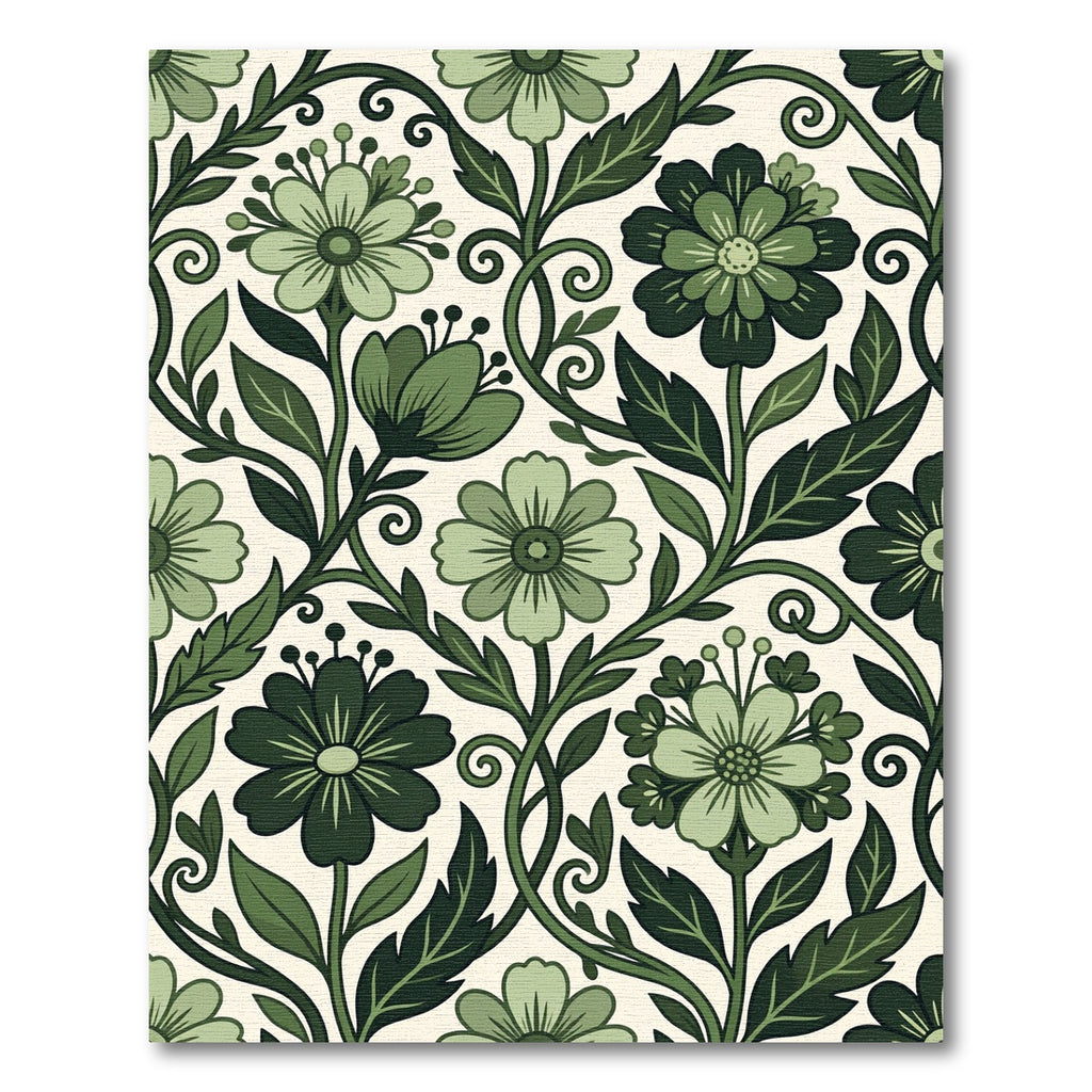 Earthy Sage Floral Botanical Scroll Rug