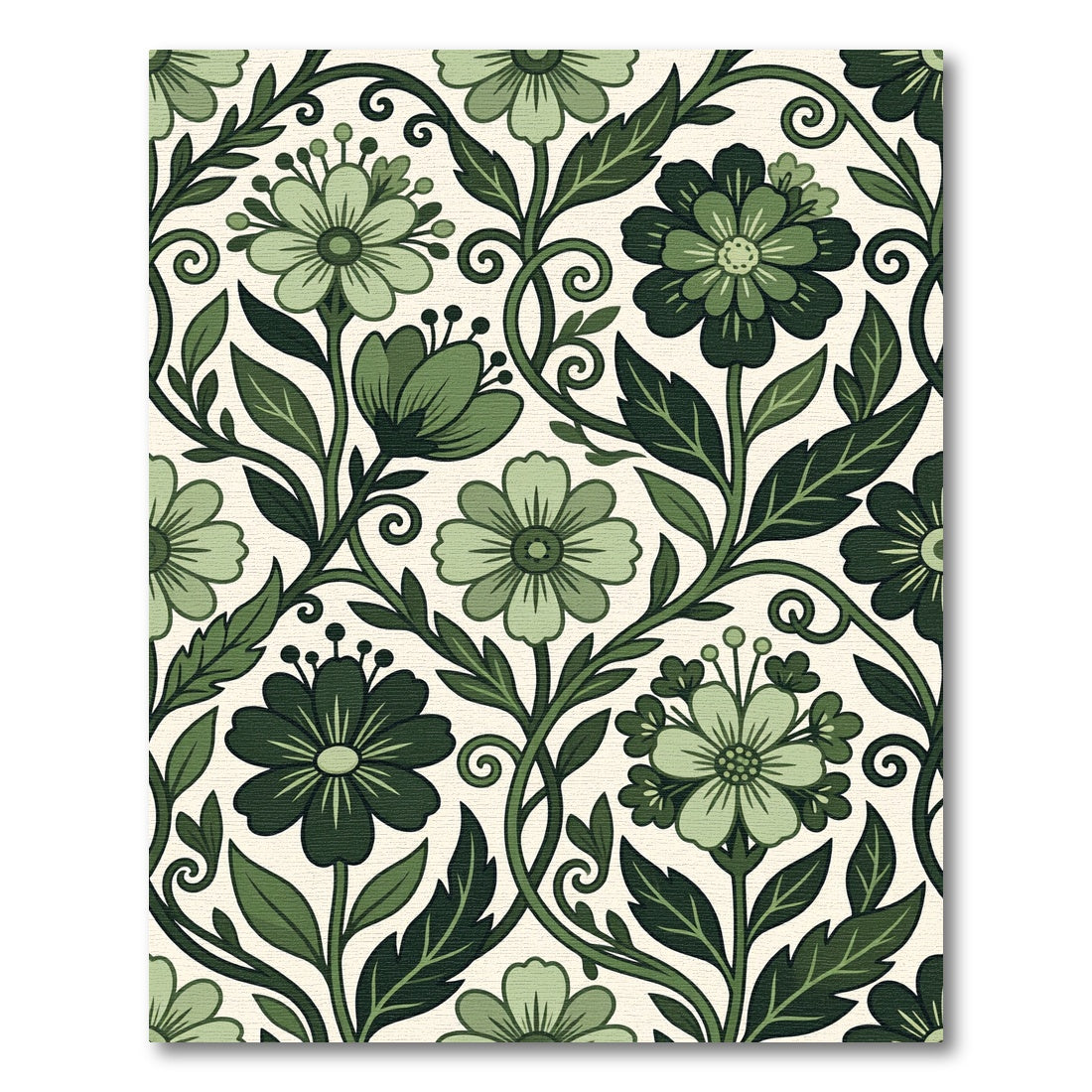 Earthy Sage Floral Botanical Scroll Rug
