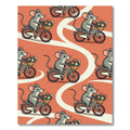 Whimsical Coral Cyclist Mouse Floral Art Rug