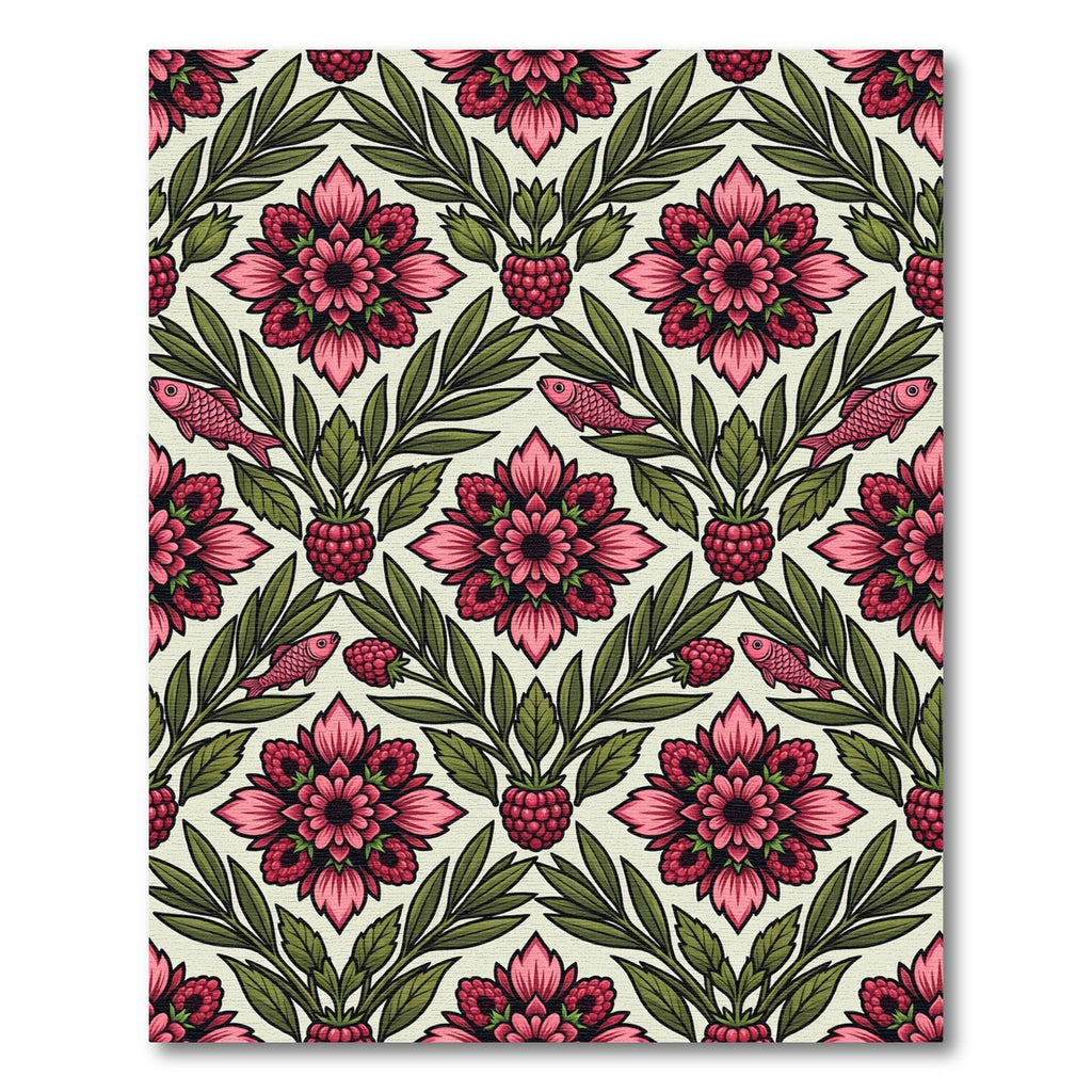 Pink Raspberry Flora and Fish Damask Rug