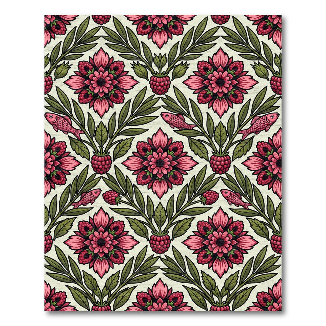 Pink Raspberry Flora and Fish Damask Rug