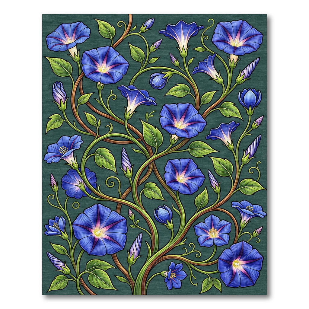 Lush Blue Morning Glory Botanical Art Rug