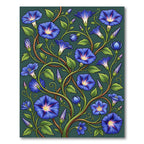 Lush Blue Morning Glory Botanical Art Rug