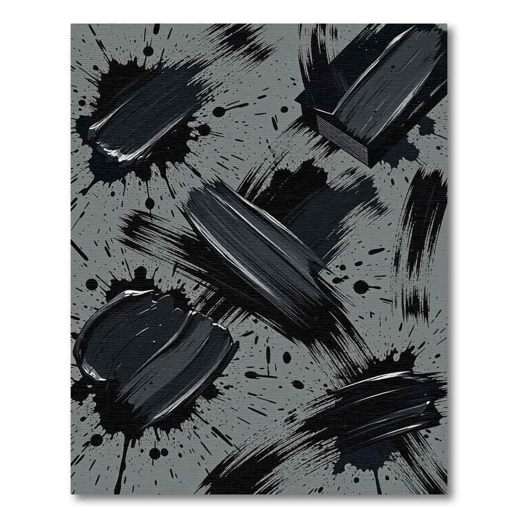 Modern Charcoal Black Ink Brush Strokes Rug