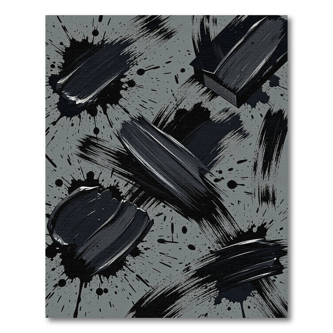 Modern Charcoal Black Ink Brush Strokes Rug