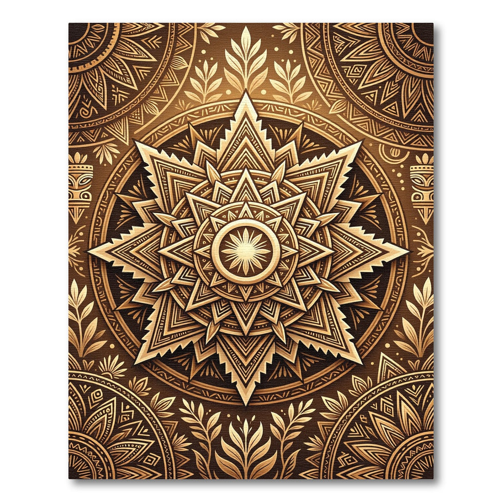 Golden Radial Starburst Mandala Rug