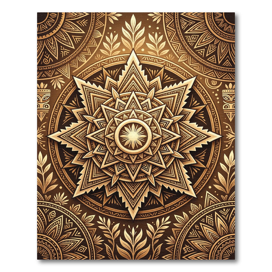 Golden Radial Starburst Mandala Rug