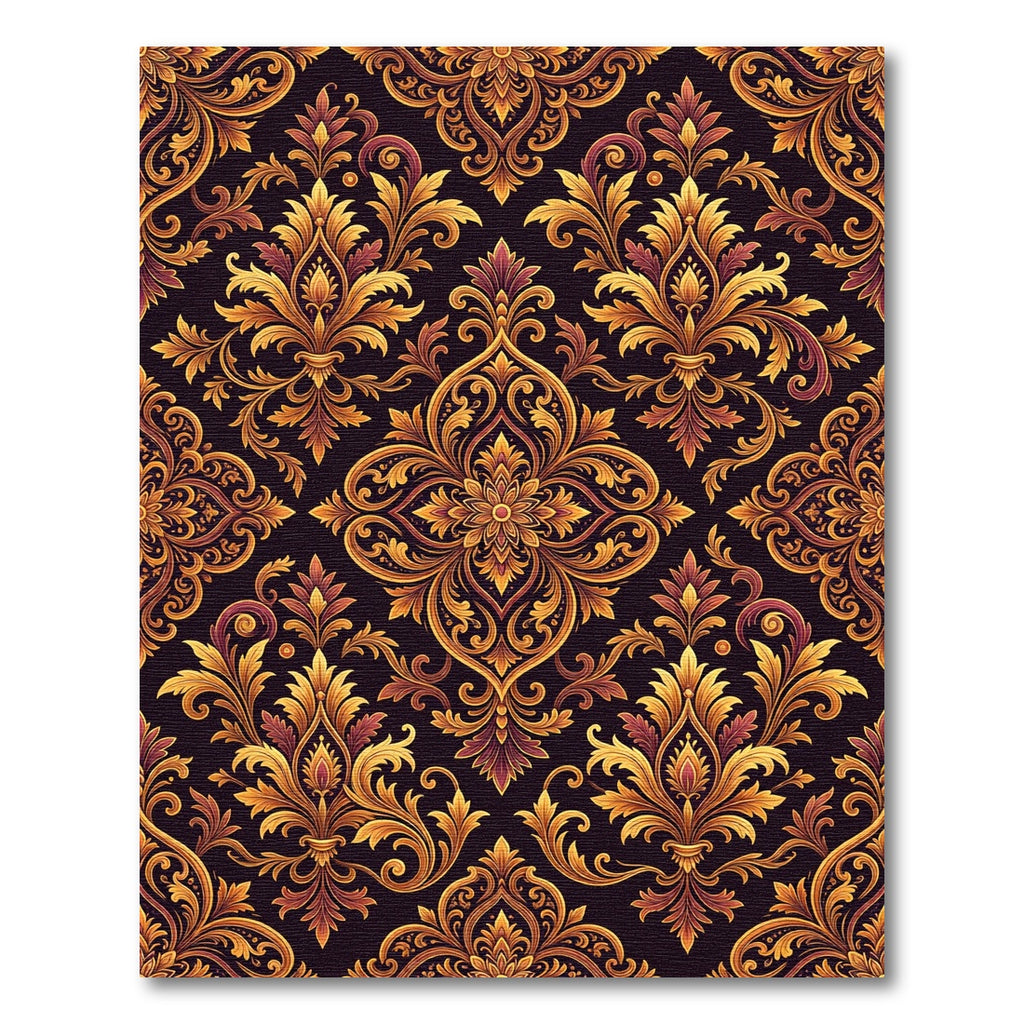 Golden Damask Scroll Medallion Art Rug