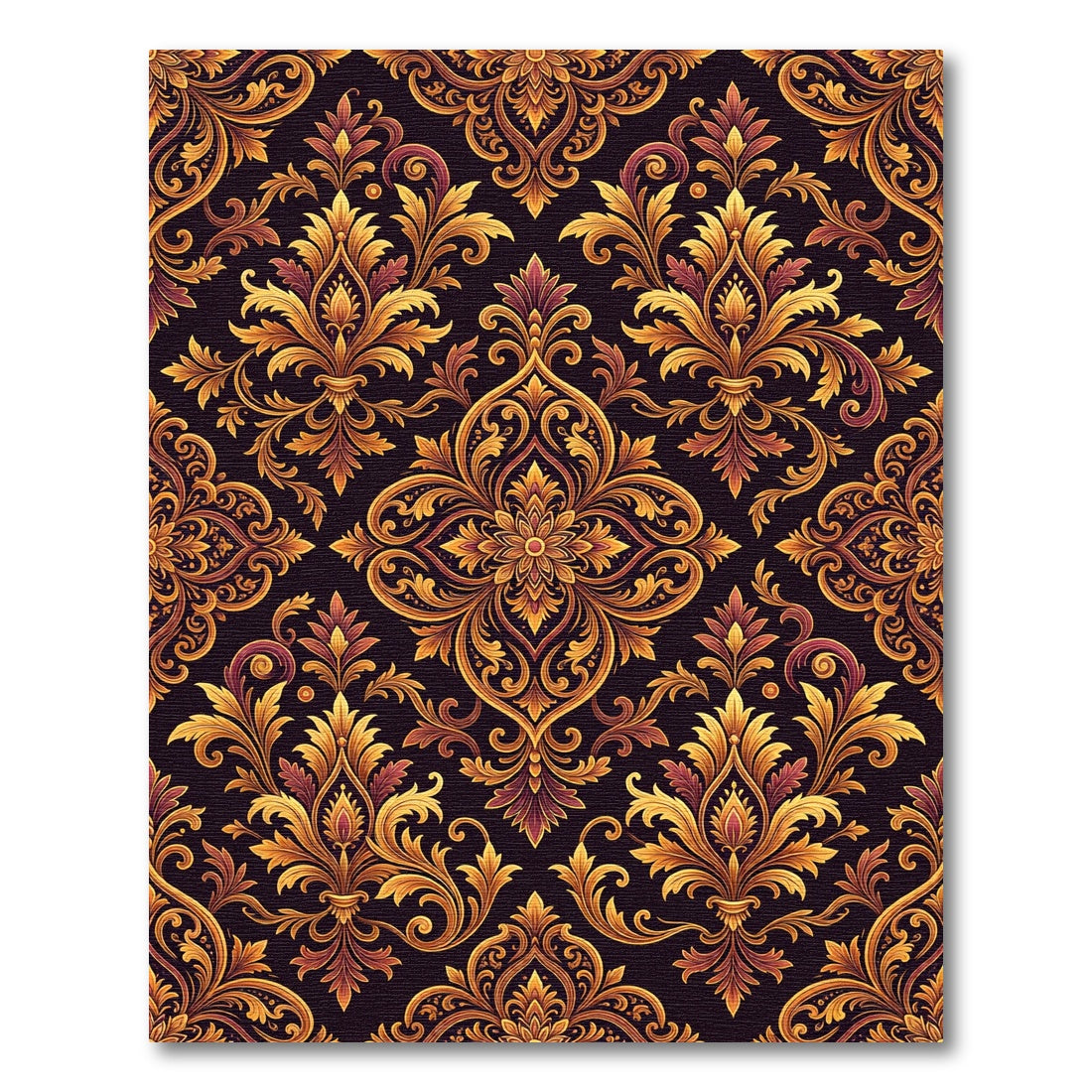Golden Damask Scroll Medallion Art Rug