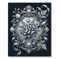 Elegant Slate Blue Floral Crest Rug