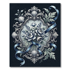 Elegant Slate Blue Floral Crest Rug