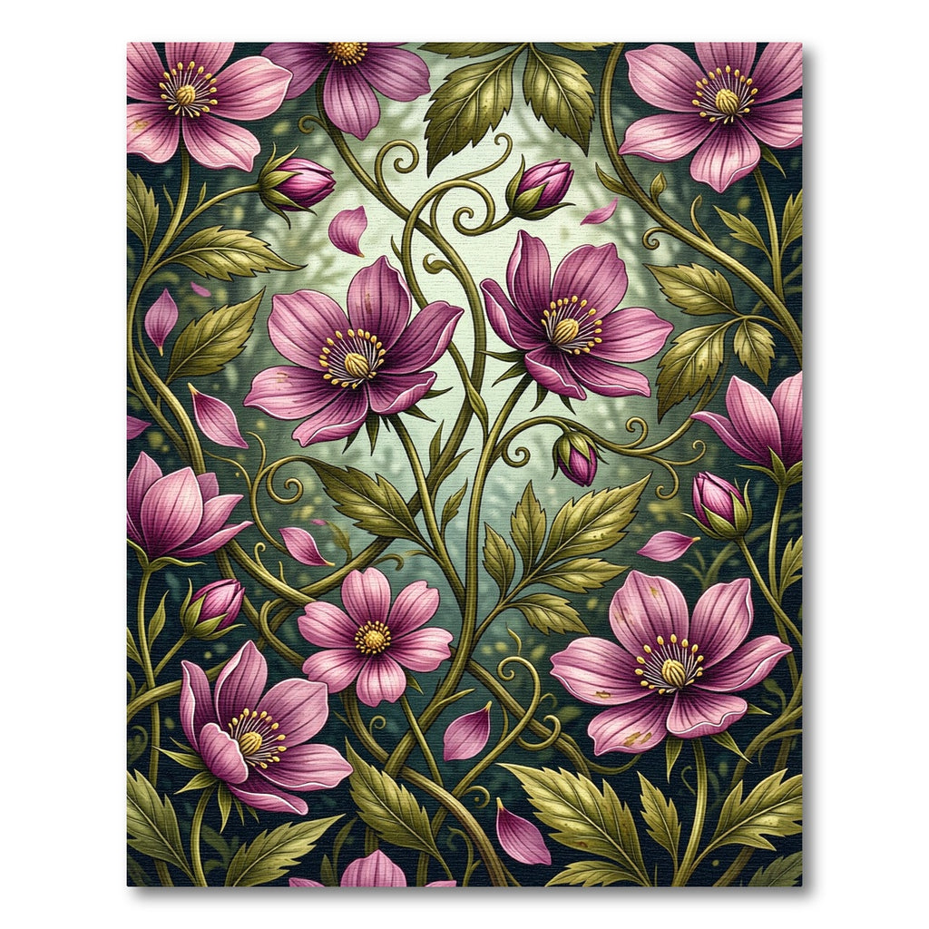 Elegant Pink Floral Botanical Illustration Rug