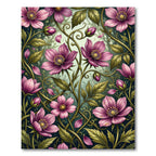 Elegant Pink Floral Botanical Illustration Rug