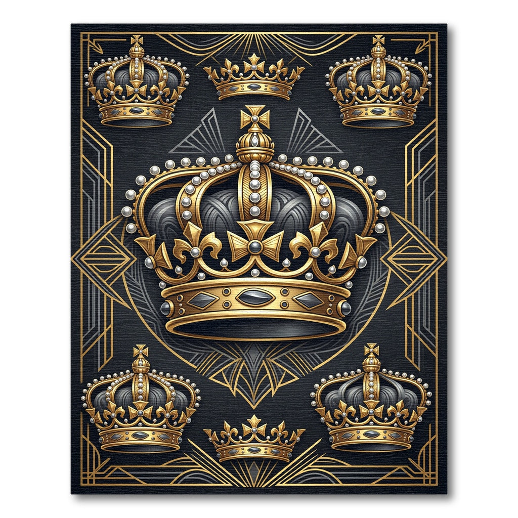 Regal Gold Crown Black Art Deco Rug