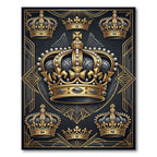 Regal Gold Crown Black Art Deco Rug