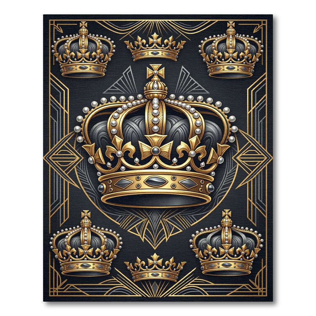Regal Gold Crown Black Art Deco Rug