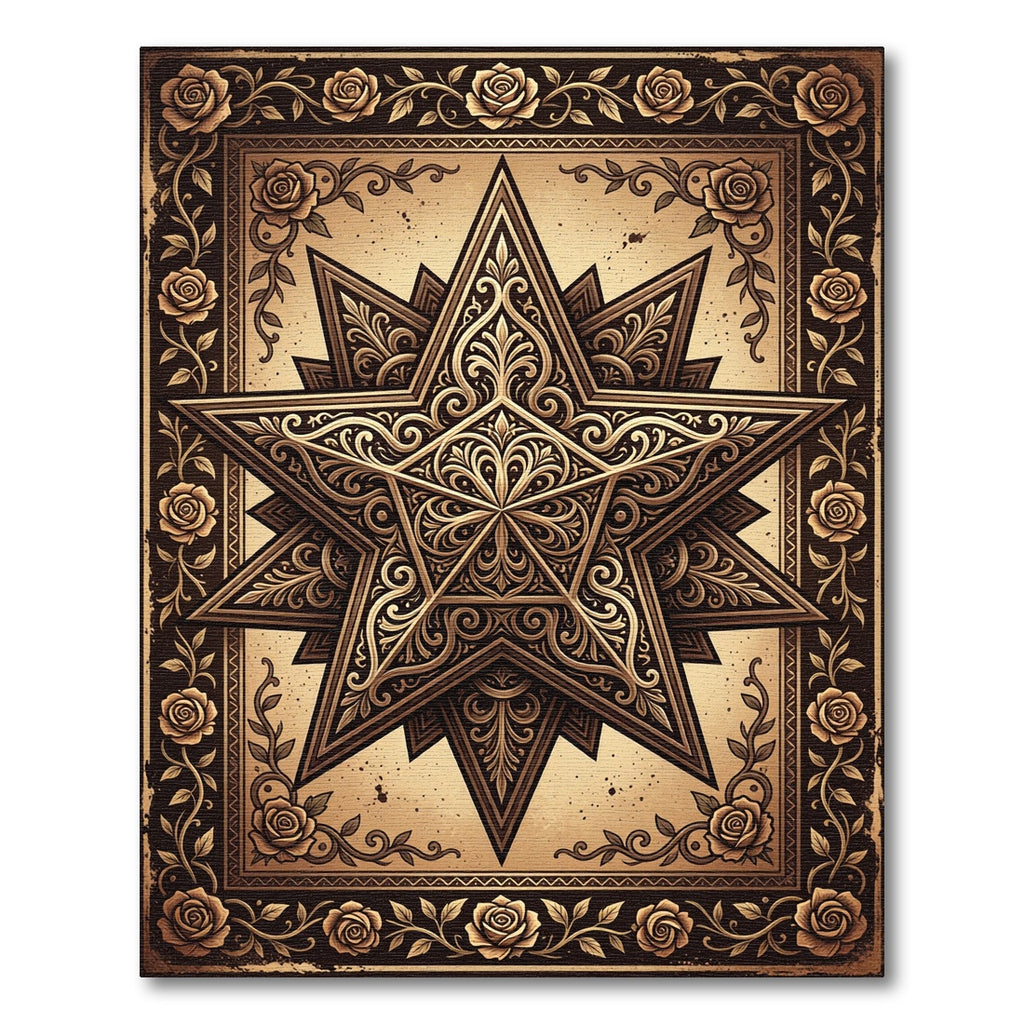 Ornate Bronze Star Floral Medallion Rug