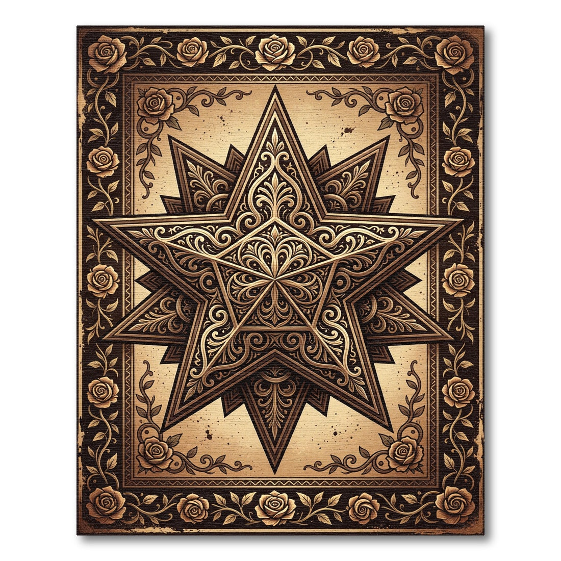 Ornate Bronze Star Floral Medallion Rug