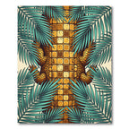 Golden Reptile Texture with Teal Foliage Rug