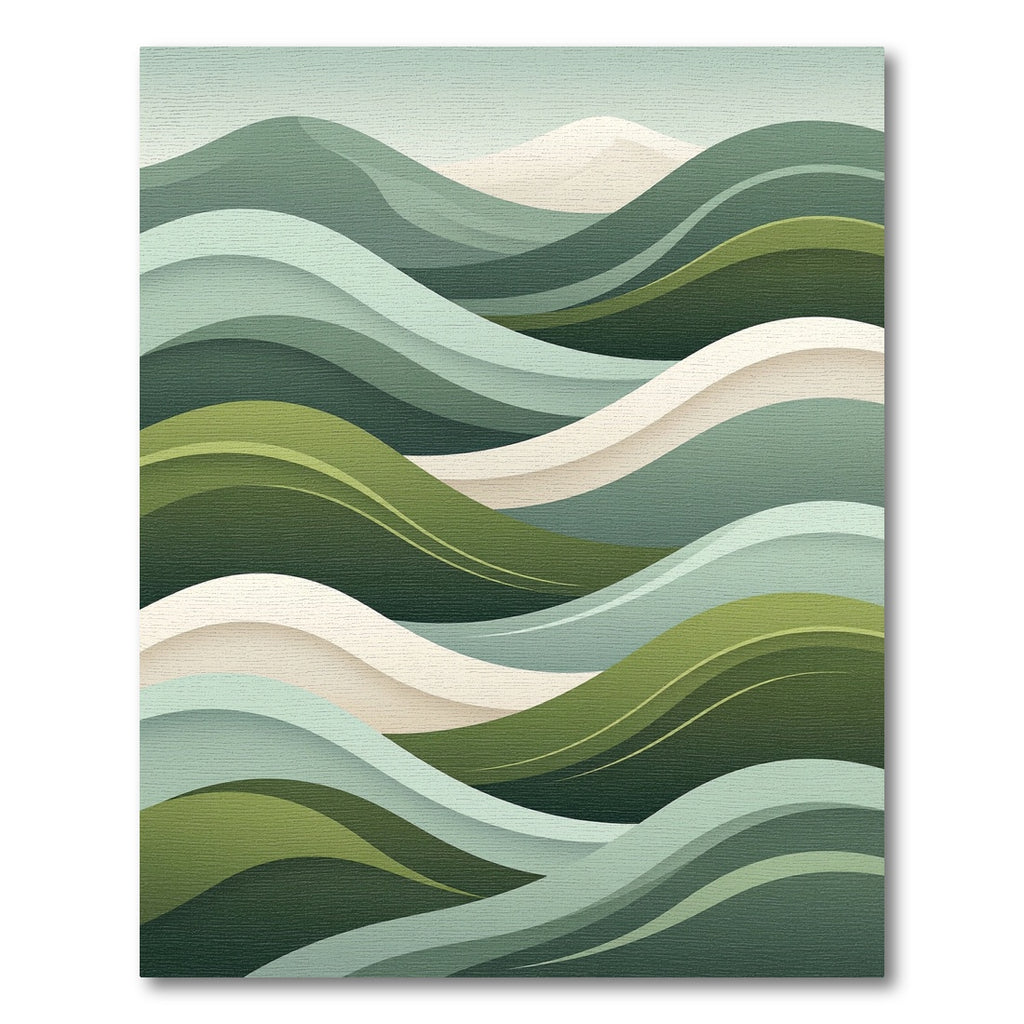 Sage Green Abstract Layered Wave Rug