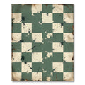 Distressed Green Cream Checkerboard Splatter Rug
