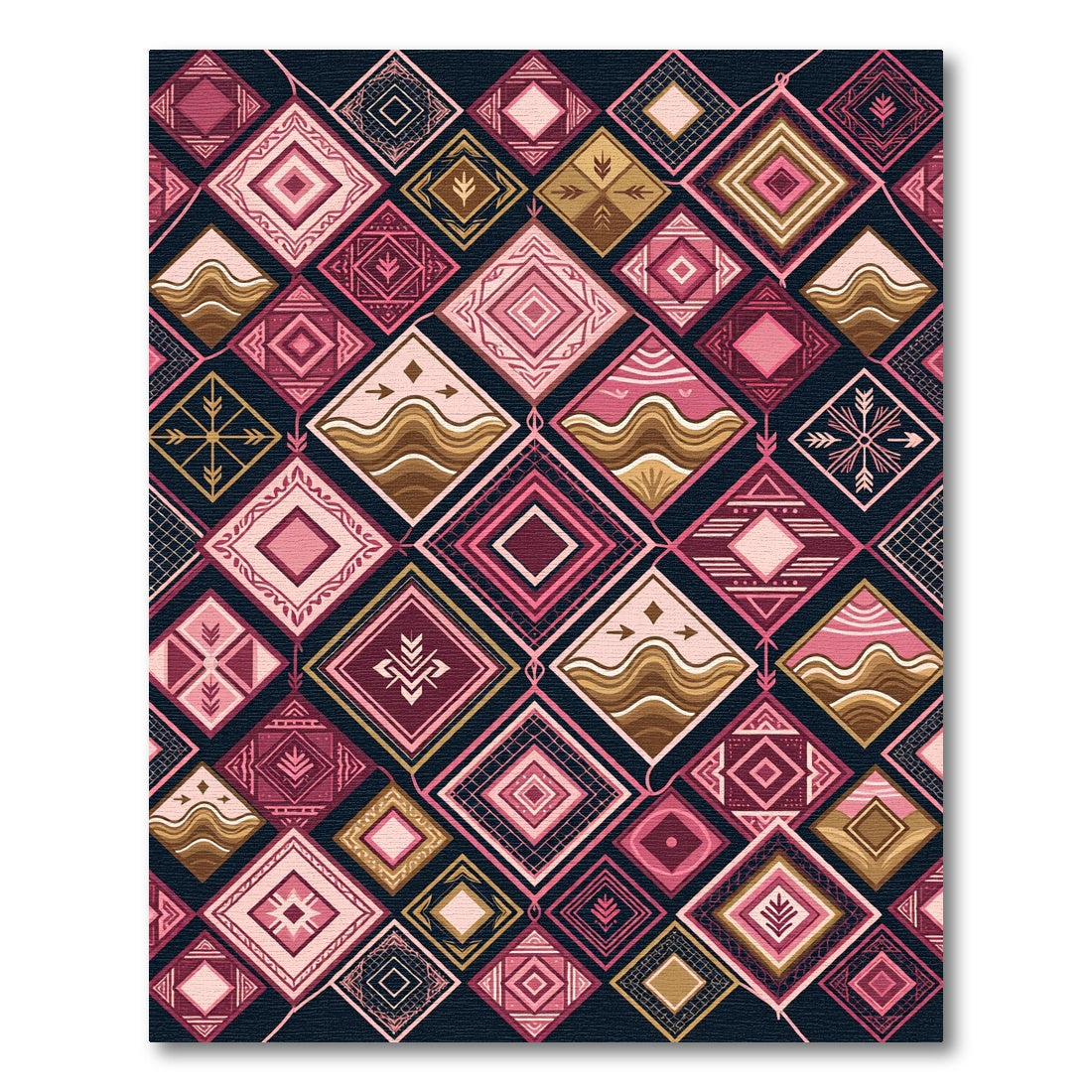 Geometric Pink Earth Tone Diamond Quilt Rug