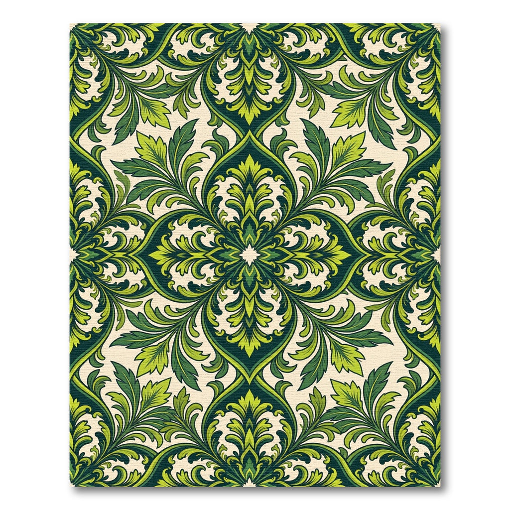 Emerald Botanical Leaf Scroll Damask Rug