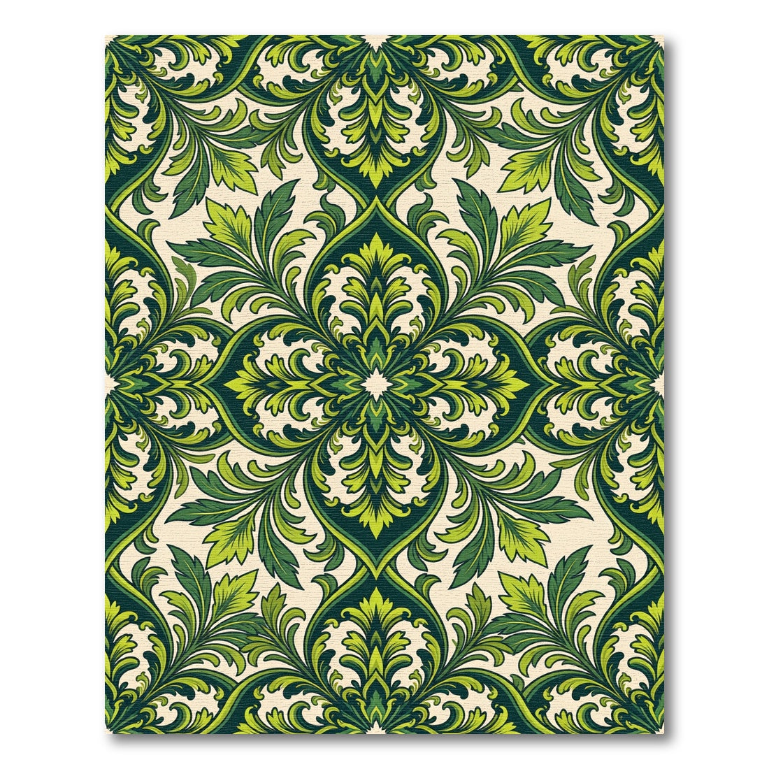Emerald Botanical Leaf Scroll Damask Rug