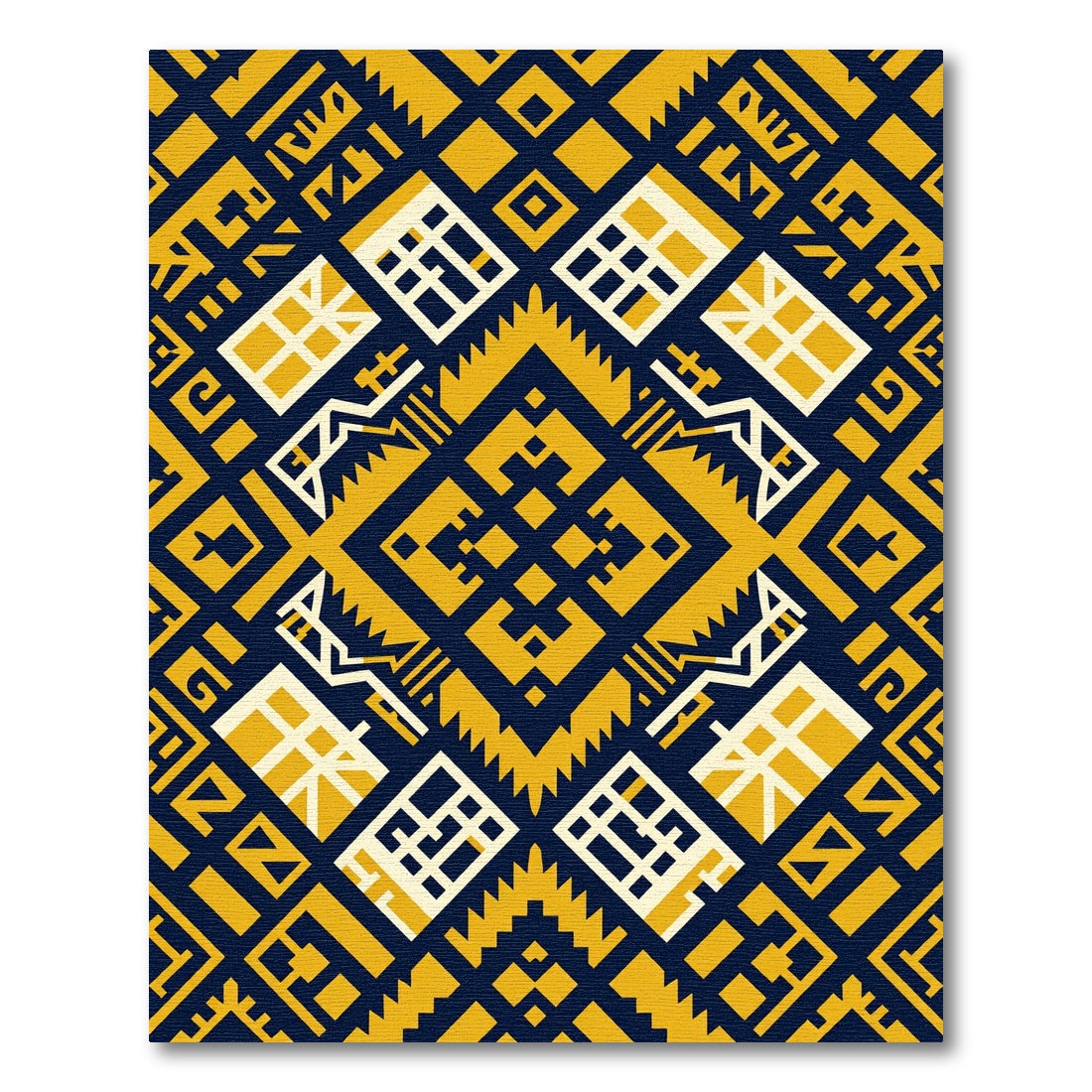 Geometric Gold Navy Aztec Diamond Texture Rug