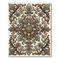 Ornate Brown Rose Foliage Scrollwork Rug