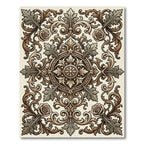 Ornate Brown Rose Foliage Scrollwork Rug
