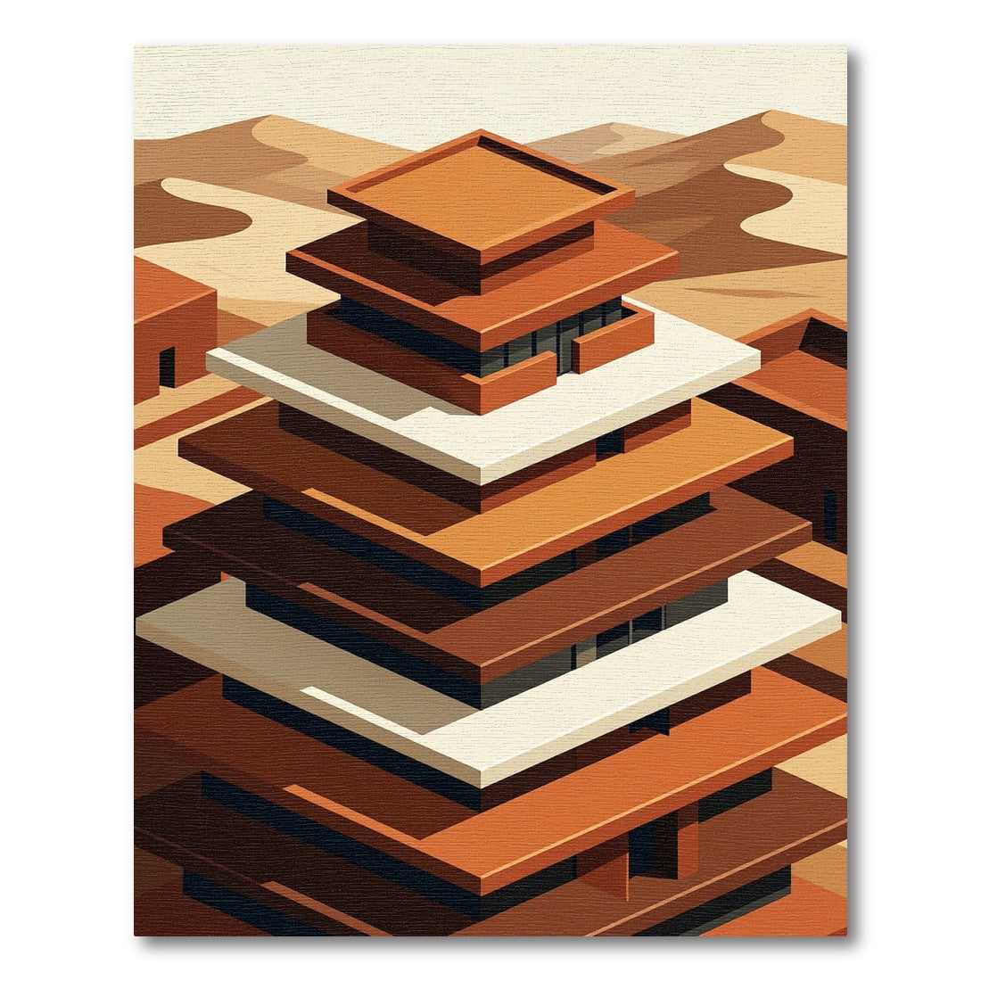 Earthy Terracotta Stacking Terraces Rug