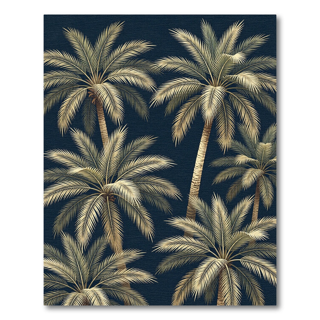 Golden Tropical Palm Navy Backdrop Rug