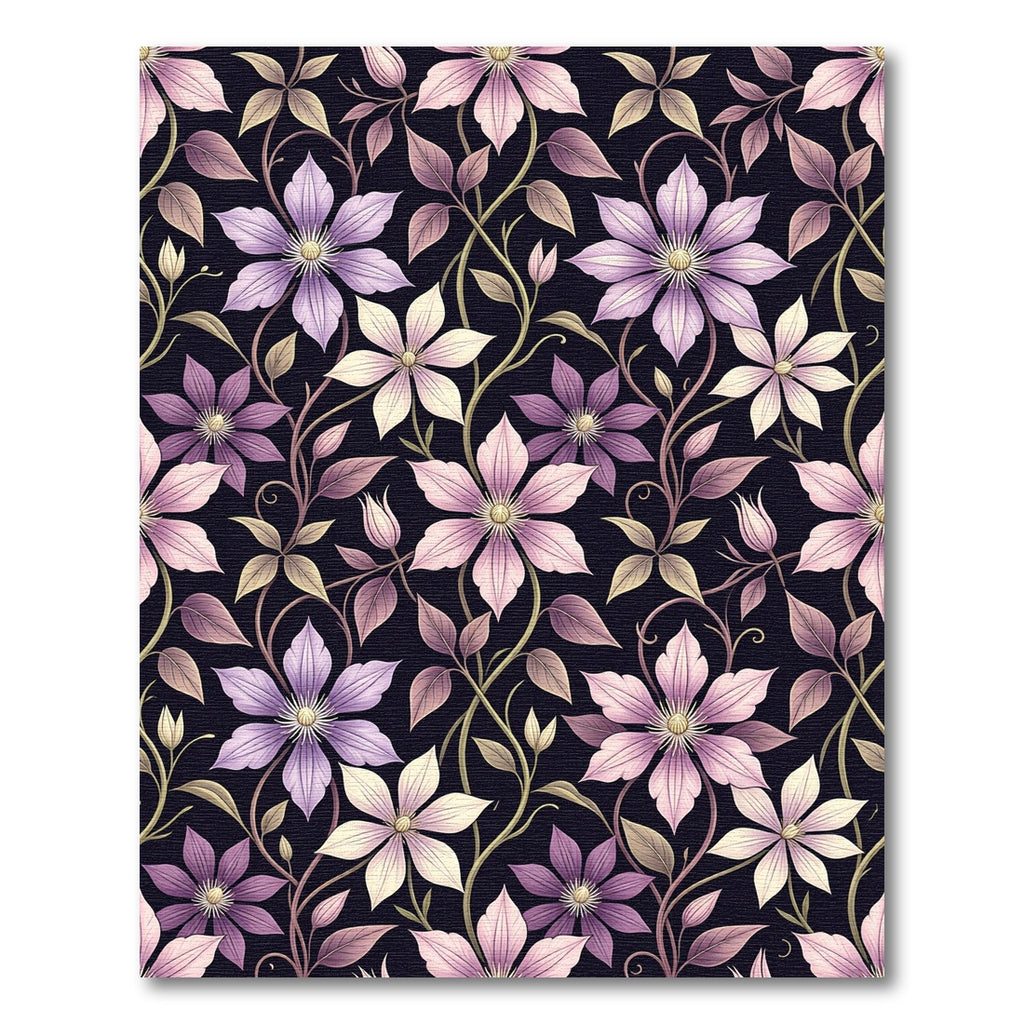 Elegant Purple Clematis Floral Vine Rug