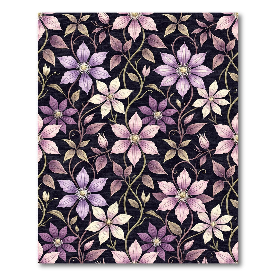 Elegant Purple Clematis Floral Vine Rug
