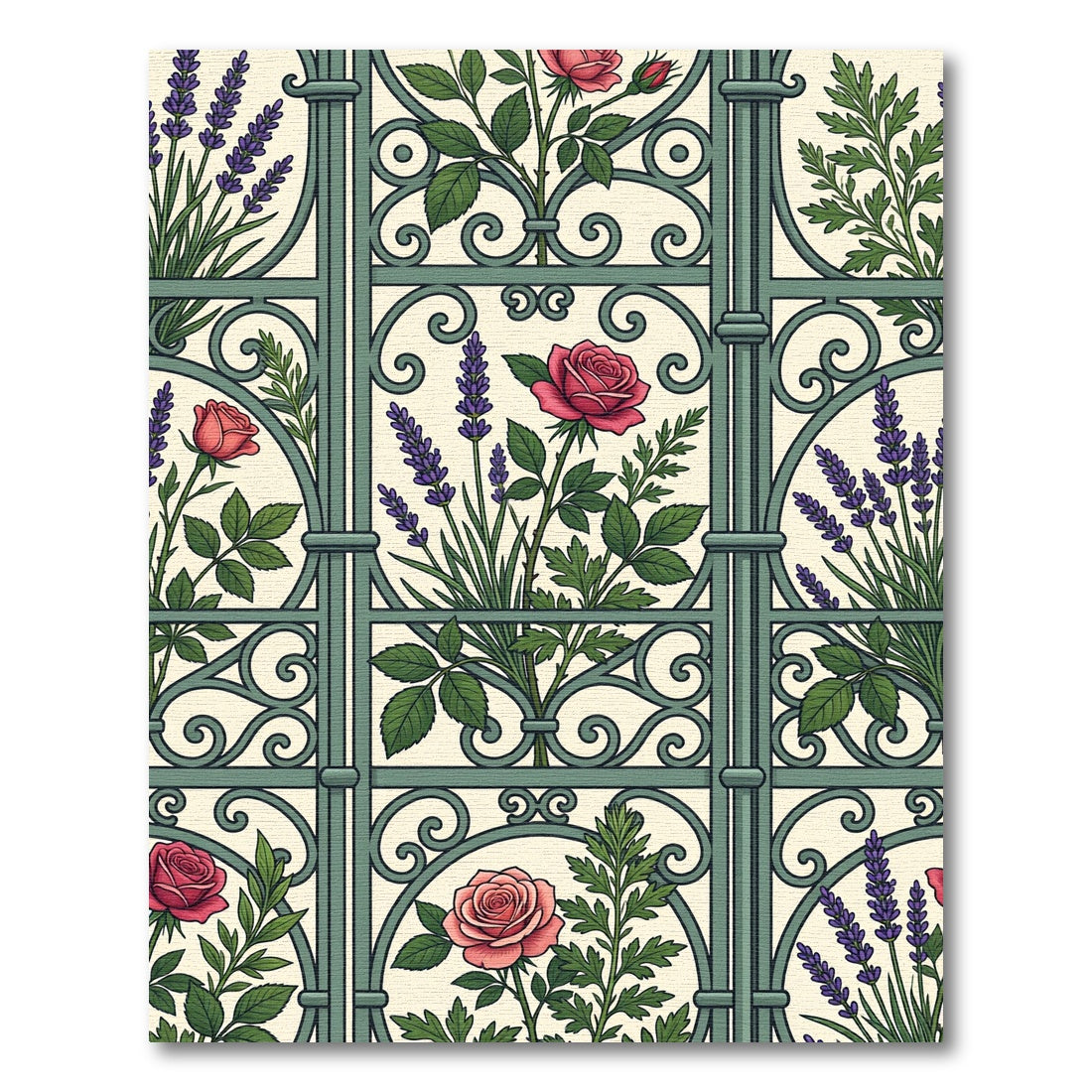 Green Iron Lattice Rose Lavender Trellis Rug