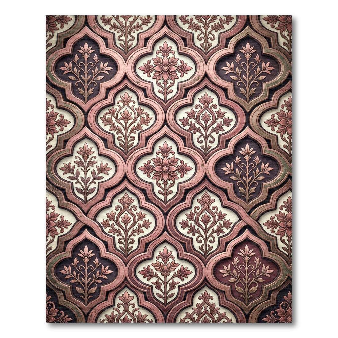 Rose Gold Quatrefoil Floral Composition Rug
