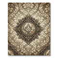 Ornamental Beige Floral Damask Medallion Rug
