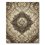 Ornamental Beige Floral Damask Medallion Rug