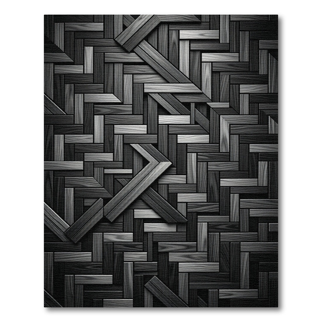 Monochrome Geometric Wood Plank Art Rug