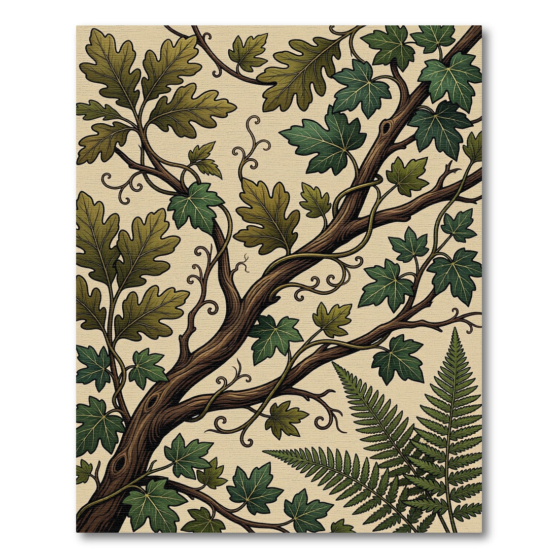 Earthy Forest Foliage Oak Ivy Illustration Rug
