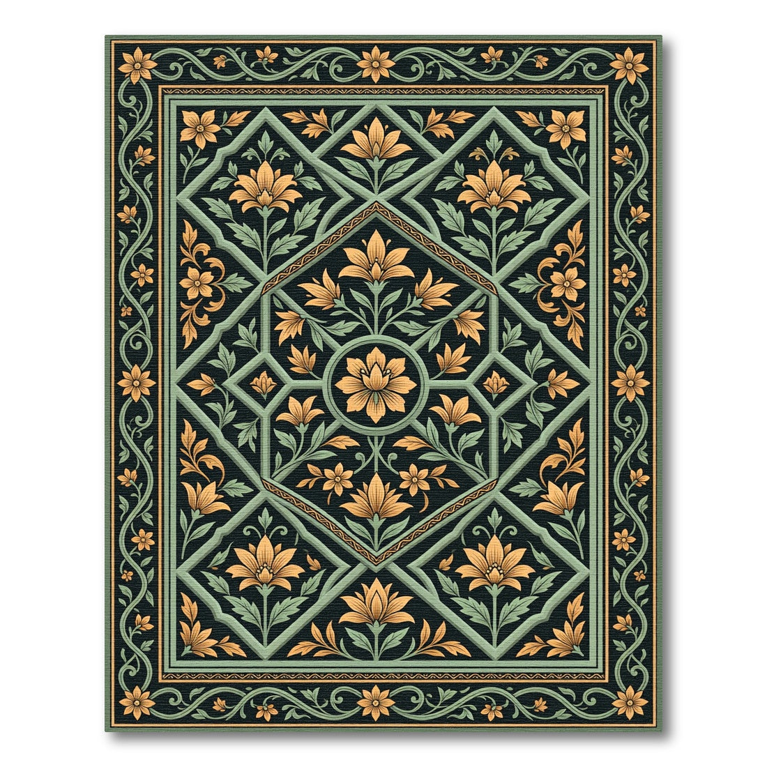 Golden Lotus Lattice Ornament Rug