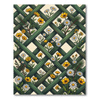 Lush Green Lattice with Daisy Wildflowers Rug