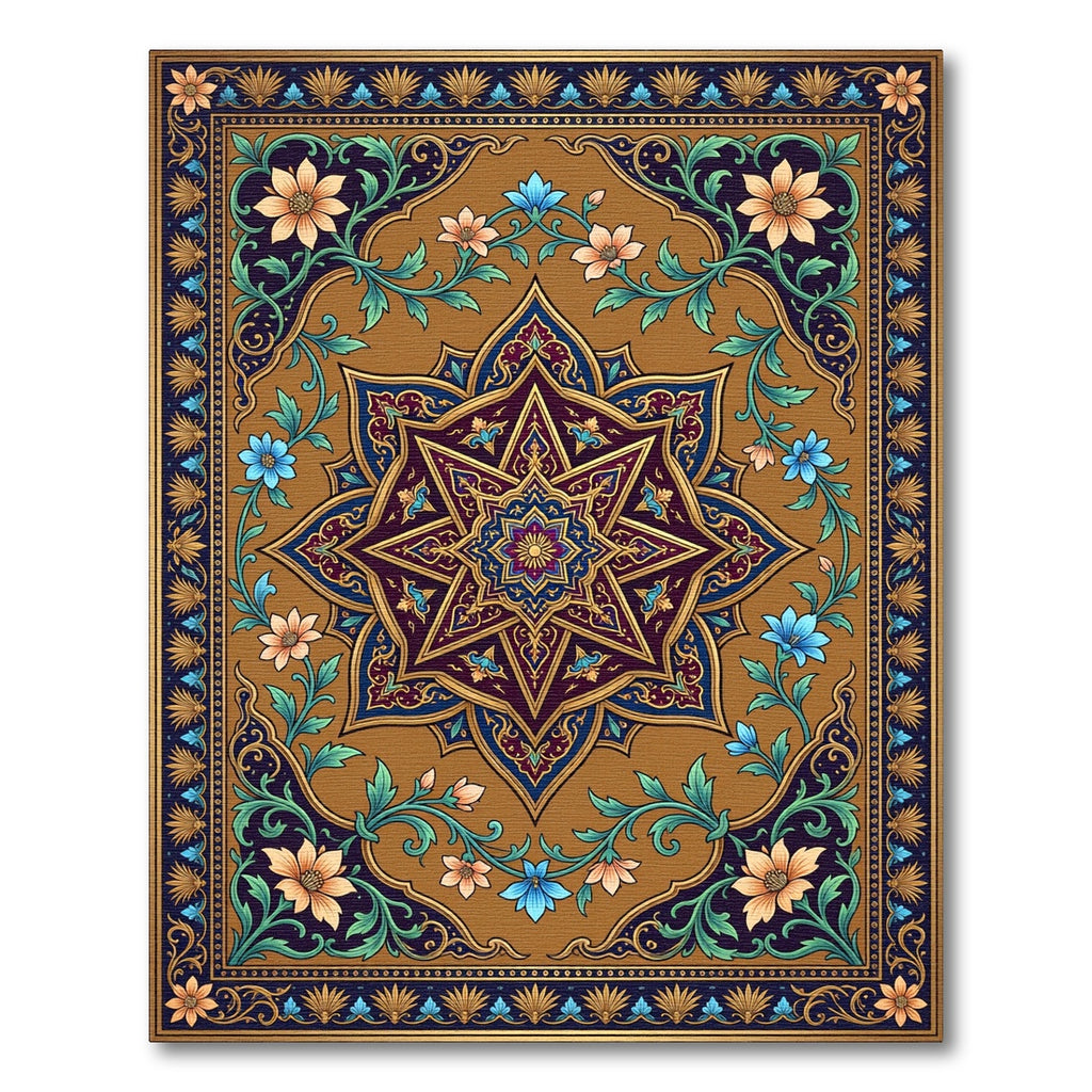 Ornate Ochre Floral Star Medallion Rug