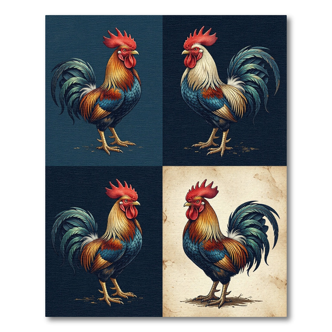 Vibrant Gallic Rooster Multicolored Panel Rug