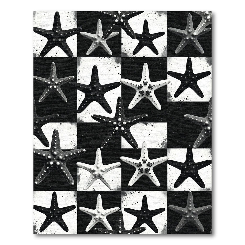 Monochrome Starfish Checkerboard Statement Rug