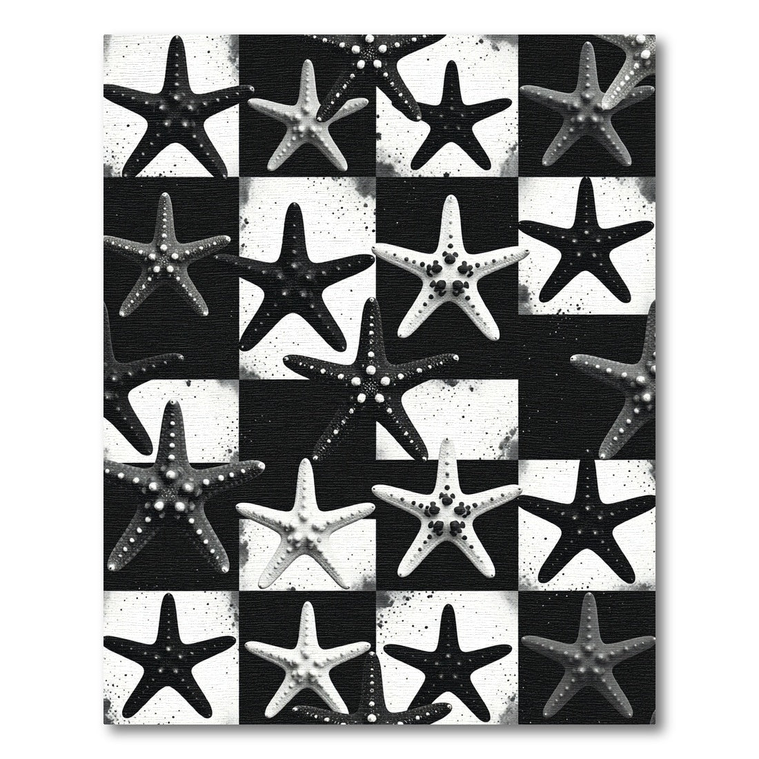 Monochrome Starfish Checkerboard Statement Rug