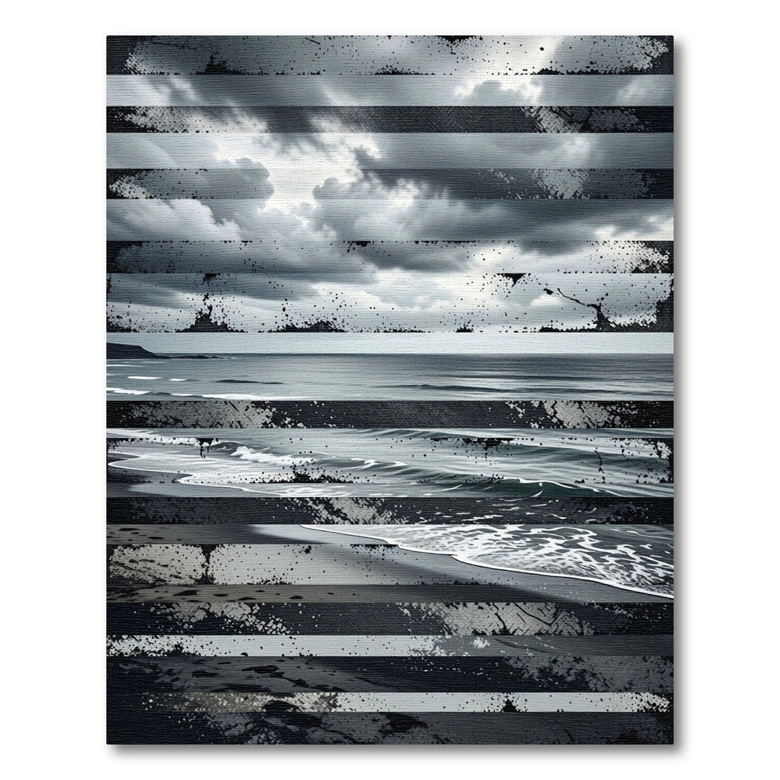 Dark Gray Ocean Waves Collage Rug