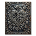 Ornate Silver Heart Damask Medallion Rug