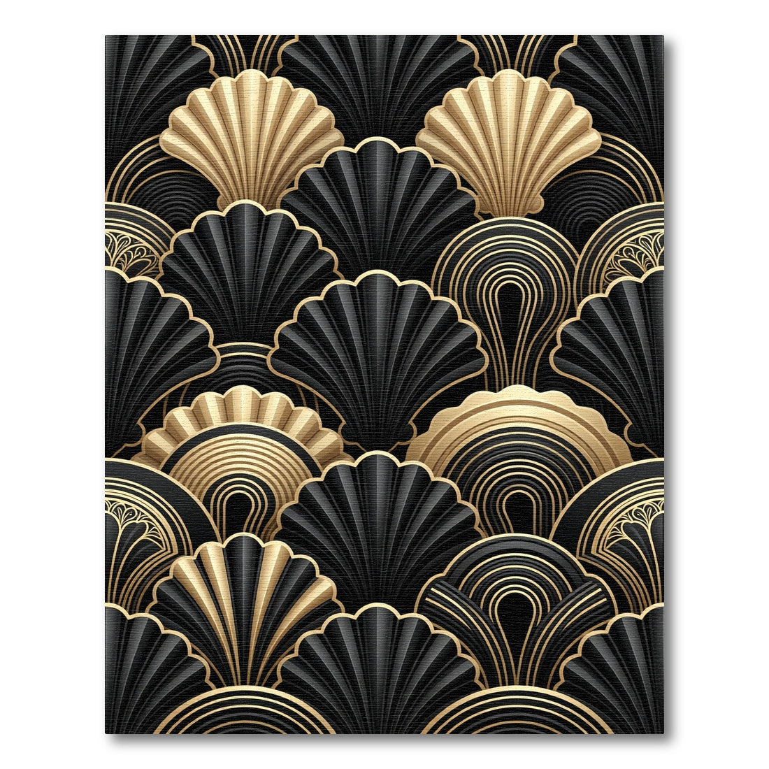 Elegant Gold and Black Art Deco Fan Rug
